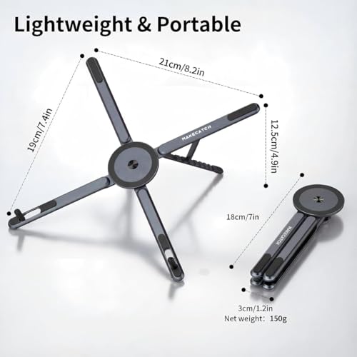 Image of Aluminium Alloy Folding and Height Adjustable Stand Compatible with Laptop, Mobile and iPad, with Magnetic Feature for Phone, Titanium Grey, Anodized Finish