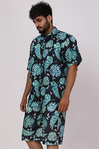 Image of BROWN CULTURE Men's Cotton Floral Print Co-ord Sets with Shirt & Shorts Collar Neck Standard Length and Button Down Closure Type | Night Suit for Men