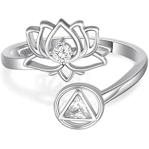 Sobriety Gifts 925 Sterling Silver Lotus Alcoholics Anonymous Ring AA Sobriety Jewelry Gifts for Women