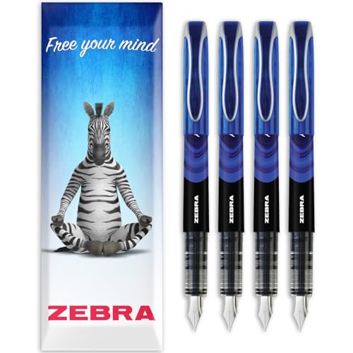 Zebra Fuente - Disposable Fountain Pen - 1.0mm Fine Nib 0.6mm Line Width - Wallet of 4 (Blue)