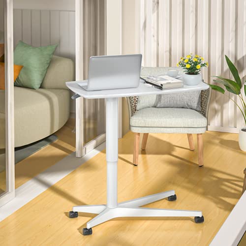 Furninxs Mobile Standing Desk Height Adjustable Pneumatic Rolling Sit Stand Desk Small Laptop Desk Cart Riser Mobile Podium For Home Office & School #TOP6