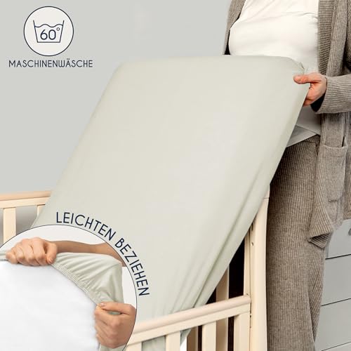 Dreamzie - 2er-Set Spannbettlaken 60x120-70x140 cm - Oeko-Tex Zertifiziert, 100% Baumwolle, atmungsaktives Spannbetttuch Jersey Baby, 150 g/m² - Beige