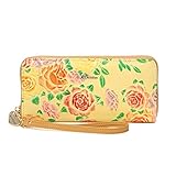 ArtsEye Rose Embossed Genuine Leather Zip Around Wallet Clutch Purse (Yellow)