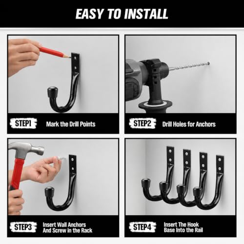 Image of 24-piece Heavy Duty Garage Storage Hooks, Bike Hooks for Garage Wall, Utility Garage Hooks, Wall Mount J Hook for Hanging, Large Metal Storage Organizer Tool, Extension Cord Hanger