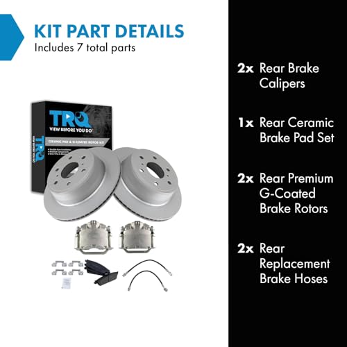 Image of TRQ Rear Brake Pad and Rotor Set Ceramic G Coated Rotors Calipers Compatible with 2007-2013 Chevrolet Silverado 1500 Sierra 1500