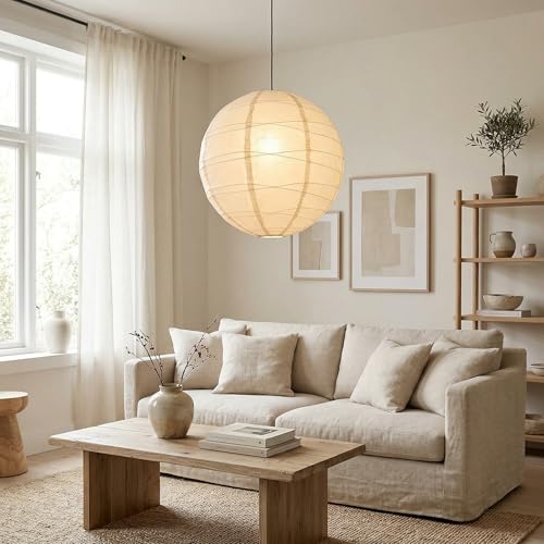 Image of Nogy Lantern Lamp Pendant Light - Paper Lantern Pendant - Off White Paper Pendant Light - Rice Hanging Light, Perfect for Home Decor
