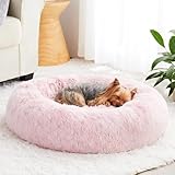 WNPETHOME Calming Dog Bed Cat Bed Donut, Faux Fur Pet Bed Self-Warming Donut Cuddler, Comfortable Round Plush Dog Beds (20 x 20 x 8 Inch, Light Pink)