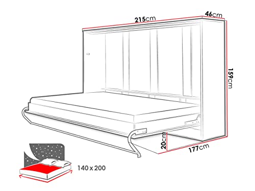 Mirjan24  Schrankbett Concept Pro II Horizontal, Wandklappbett inkl. Lattenrost, Bettschrank, Wandbett, Schrank mit integriertem Klappbett, Funktionsbett, Farbauswahl, (140×200 cm, Weiß) - 2