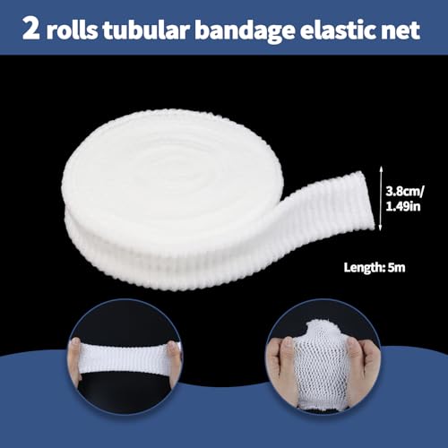 Image of 2 Rolls 11 Yard Tubular Bandage, 1.5 Inch Elastic Net Bandages, Wound Dressing Elastic Mesh Net, Tubular Gauze for Arm Wounds Without The Use of Adhesive Tape (5 M)