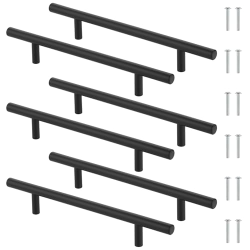 Luxeu Poignée Meuble, 6 Pièces Poignee Porte Cuisine, Poignet Meuble Entraxe 128mm, en Acier Inoxydable, avec 12 Vis, pour Armoire, Tiroir, Placard (Noir)