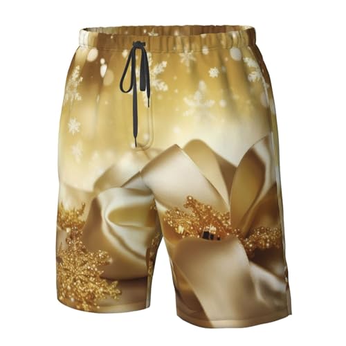 Gold Silk Christmas Men's Swim Trunks Quick Dry Board Shorts with Pockets Casual Drawstring Beach Shorts4