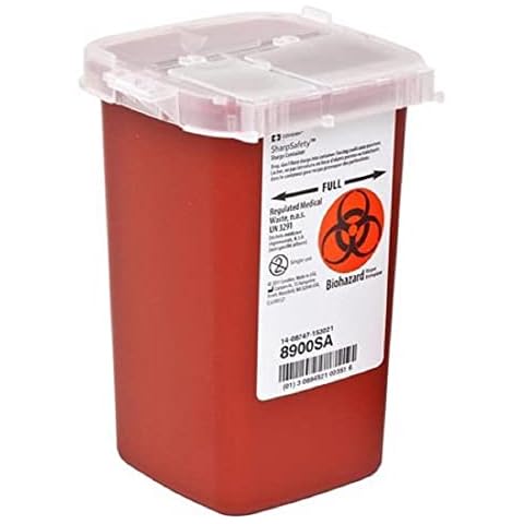 Product Flip Top Sharps Container, 6.3" x 4.5" x 4.3", Color Red - Pack of 3 - Brand Unimed-Midwest Size 1 Quart Cover