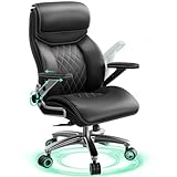 Big and Tall Office Chair with 5D Arms, 600lbs Heavy Duty Desk Chair with Adjustable Lumbar Support, PU Leather High Back Ergonomic Executive Computer Chair with 3'' Silent Casters