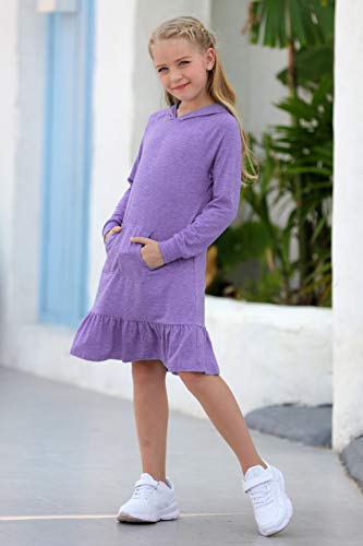 GORLYA Girls Raglan Long Sleeve Ruffle Hem Casual Sweatshirt Hooded Shift Dress for 4-14T Kids4