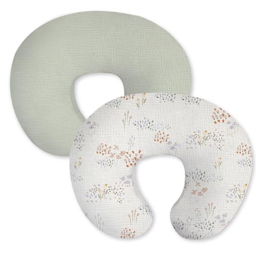 Image of Little Grape Land Muslin Nursing Pillow Covers 2 Pack, 100% Cotton Removable Breastfeeding Pillow Covers, Feeding Pillow Slipcovers for Baby Boys & Girls, (Dew)