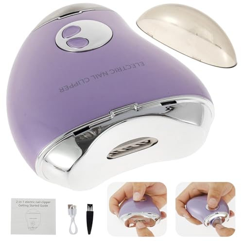 電動ネイルクリッパー 3段階 電動ネイルトリマー ネイルクリップ収納付き 充電式爪切り ポータブル電動爪カッター 安全爪トリマー 大人用 子供用 (パープル)