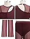 FYMNSI Damen Lyrische Tanzkostüme Moderne Zeitgenössischkeit Tanzbekleidung Ballett Outfit Ausschneiden Ärmellos Bauchfrei Tops mit weitem Bein Hose Set Jumpsuit für Tanz Bühne Yoga Weinrot M