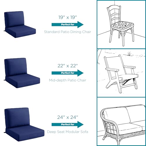 Codi Outdoor Chair Cushions for Patio Furniture 24x24, Waterproof Deep Seat Cushion Replacement for Outside Couch, Sofa, Washable Removable Cover with Handle & Adjustable Straps, Navy - Thumbnail 5