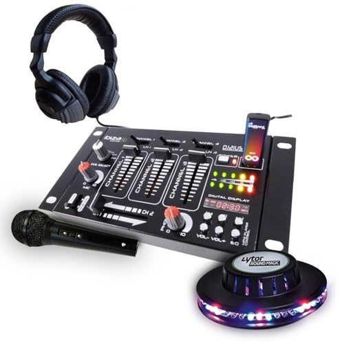 Kit table de mixage + casque + micro noir + jeu de lumière effet UFO