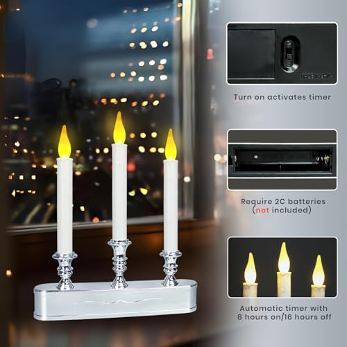 Image of Window Candles Battery Operated with Timer 8 Hours on and 16 Hours Off Led Warm White with Flicker Flame