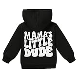 ZOELNIC 6-12 Months toddler baby boy winter hoodie sweatshirt zipper tops MAMA'S LITTLE DUDE letter printed long sleeve cardigans with pockets (Black)