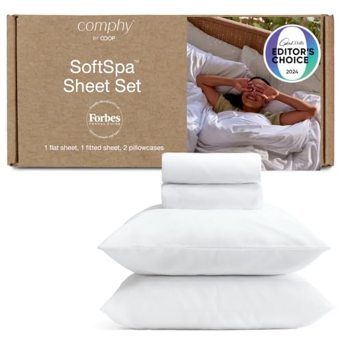 Image of Coop Home Goods Comphy SoftSpa Bed Sheet Set of 4 Pieces, White Full, Super Soft Full Sheets, Flat and Fitted, Luxury Spa and Hotel Quality Bed Sheets and Pillowcase Set