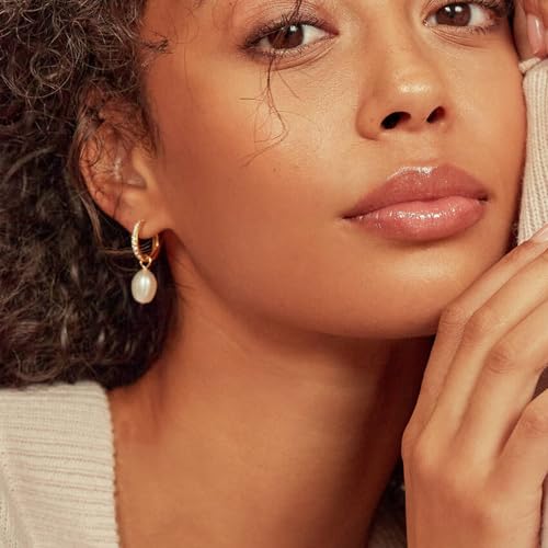CHESKY Pearl Earrings for Women - Trendy 14k Gold Plated Drop Dangle Huggie Hoop Earrings - Hypoallergenic Dainty Brides Weddings Pearls Earring Jewelry Gifts for Her3