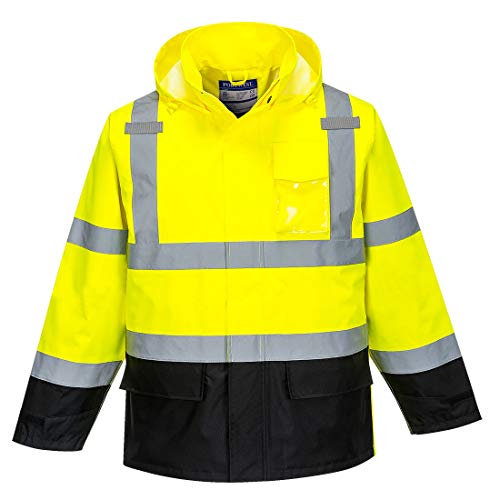 Portwest Us366 Hi-Vis Lightweight Waterproof Contrast Rain Jacket Yellow/Black, X-Large #TOP3