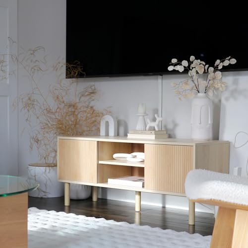 Meuble TV scandinave 115 cm portes coulissantes HOMCOM