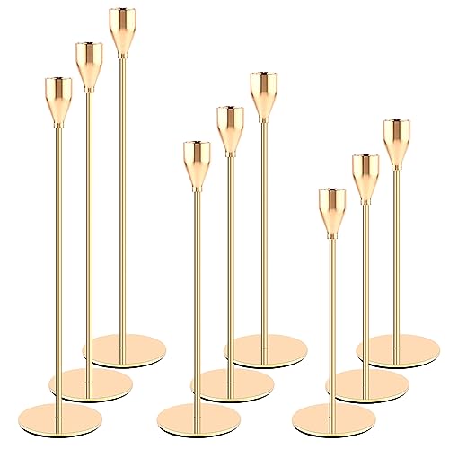 YUTUY Bougeoir Chandelier,Chandelier Bougeoir Dorés 9 Pcs,Chandelier de Mariage,Rétro Métal Porte-Bougie Conique,pour Bougie Conique pour décor,...