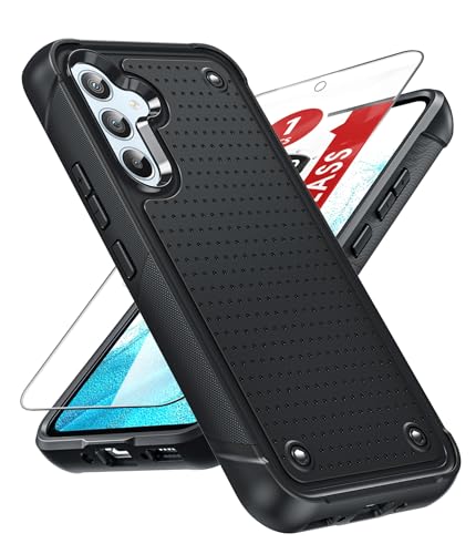 LeYi for Samsung-Galaxy-A54-5G Case: A54 Samsung Phone Case with Galss Screen Protector, Heavy Duty Shockproof Protective Hard PC Back & Soft Bumper Cell Cover for A54 Unlocked Telephone, Black