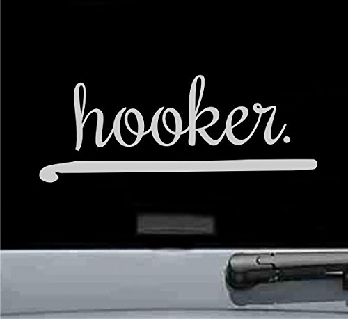 JS Artworks Hooker Funny Crochet Vinyl Decal Sticker Knitting Yarn Knit (Silver)