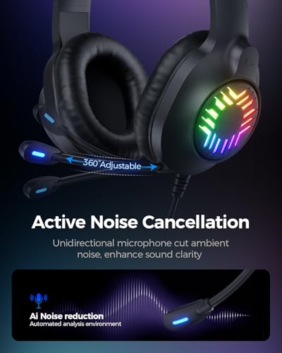 Stereo Gaming Headset, Wired Gaming Headphones Over Ear, Noise Cancelling Mic, 9 Colors Gradient RGB Ligh, Soft Memory Earmuffs for PC, Xbox One/Series PS5 PS4 Controllers, Nintendo (Black) - Image 6