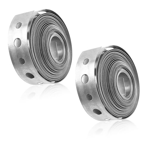 2 rotoli di nastro in acciaio zincato, 6 metri x 17 mm, staffe di fissaggio in metallo con fori per fissare saldamente i tubi