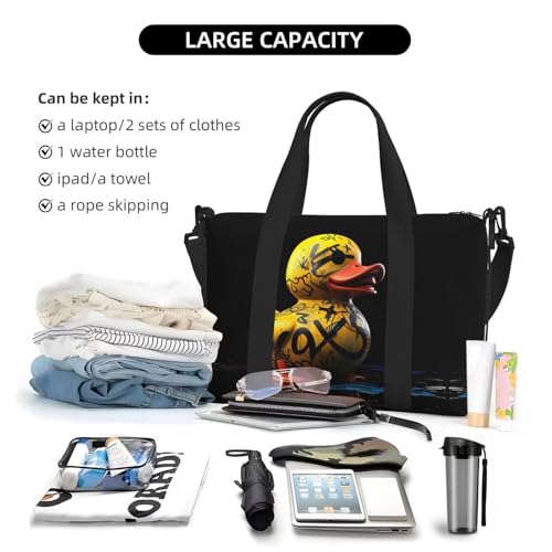 Laptop Tote Bag for Women Work - Graffiti Yellow Duck Gym Bag for Women Men, Personal Item Crossbody Travel Bags Carry On, Overnight Weekender Bags for Women Travel4
