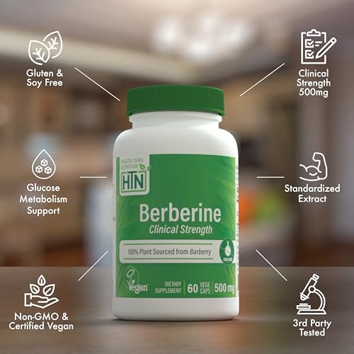 Image of Health Thru Nutrition Berberine HCl 500mg 60 Servings | Clinical Strength Supplement | Certified Vegan | Non-GMO | Soy Free | 3rd Party Tested