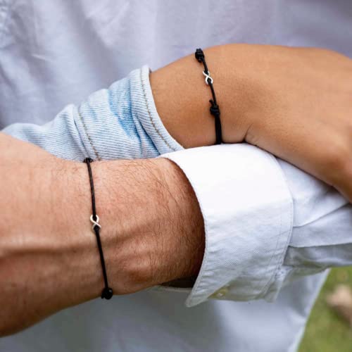 (4-Pack) Infinity Black Cord Bracelets - Bulk Pack Of 4 Black String Eternity Bracelet Adjustable Wristbands To Symbolize, Love Red Knot Sterling Silver Charm Bracelet Couples Boyfriend Girlfriend Friendship Gifts Jewelry Accessories Girl Women Men Unisex #TOP3