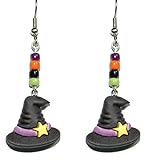 Pendientes colgantes de Halloween con sombrero de bruja negro (H349)
