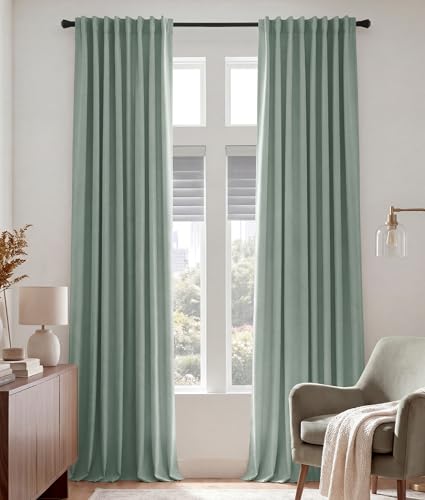 PONY DANCE Extra Long Blackout Curtains 108 inches Long for Bedroom, 9 FT Rod Pocket Back Tab Room Darkening Noise Reducing Drapes for Living Room Windows, W 52 x L 108 inch, Sage Green, 2 Panels