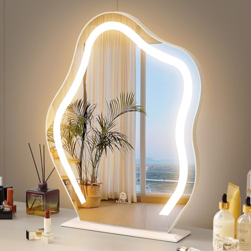 FENCHILIN Vanity Mirror with Lights Cloud Shape 45x55cm Hollywood Mirror with Dimmable 3 Color LED Lightstrip Makeup Mirror with Lights for Dressing Table Wall Decorative Mirror with 10x Magnification