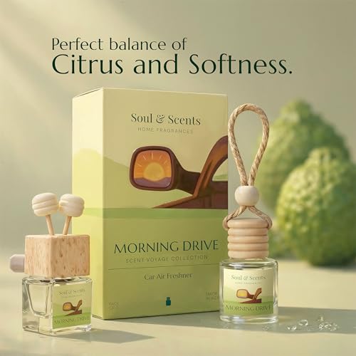 Image of Soul & Scents 16ml Luxury Car Perfumes Bergamot & Grapefruit | Morning Drive | 2-in-1 Hanging Pod & AC Vent Air Freshener | Premium Car Fragrance Accessory | Long Lasting Odour Eliminator | Pack of 2