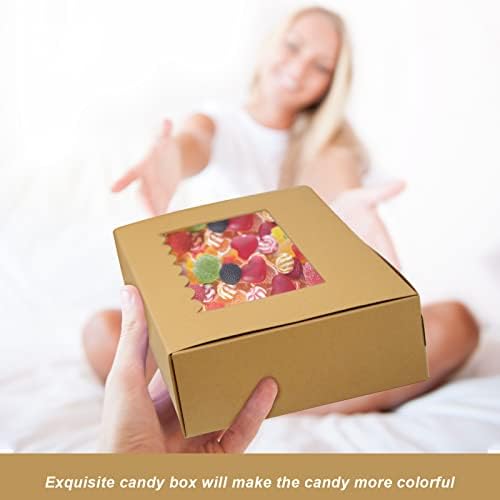 KEYIDO® 20 Pack Kraft Cookie Boxes with Window, 8.5×5.3×2 Empty Sweet Boxes, Kraft Bakery Boxes for Muffins Pastry Cupcake Candy Pie