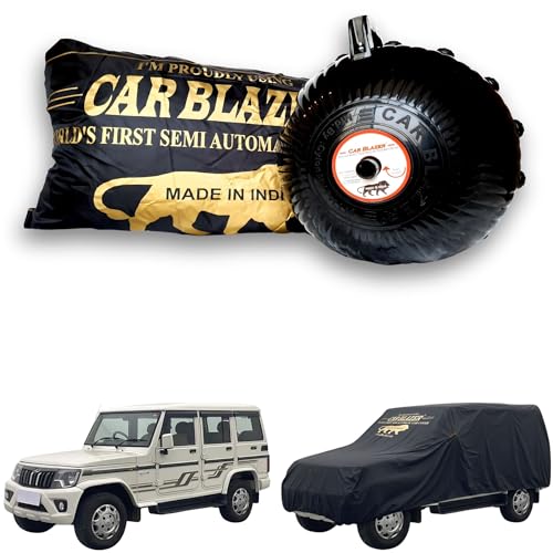 Image of CARBLAZER Portable & Semi-Automatic Full Body Car Covers: Heavy Duty Device| Anti-Theft| Dust & Scratch Proof | Water & Wind Resistant|Custom Fit| Dual-Side Cover, Compatible for Mahindra Bolero