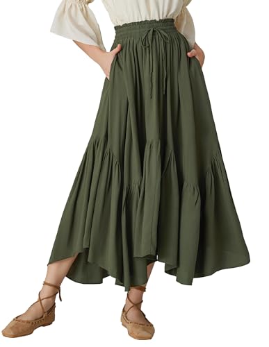 Image of SCARLET DARKNESS Maxi Skirts for Women High Waist Renaissance Skirt Long Skirt with Pockets Olive Green M