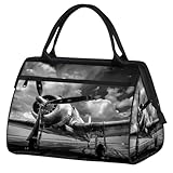 VQUVQV Bolsa de viaje impermeable para deportes, gimnasio, fin de semana, para hombres y mujeres, Avión retro en blanco y negro