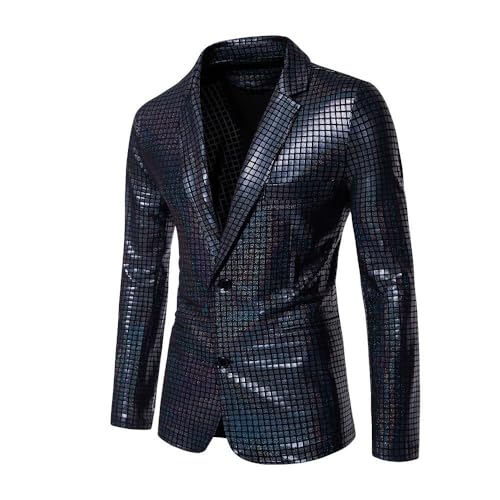 Men's Sequins Plaid Blazer Fall Winter Two Button Slim Fit Sport Coat Trendy Casual Business Suit Jacket