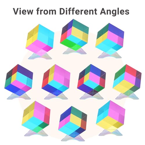 iKeelo Color Cube (50mm) mit Ständer - Cyan, Meganta und Gelb, Acryl Farbwürfel Prisma Physikspielzeug für Haus oder Büro Dekoration