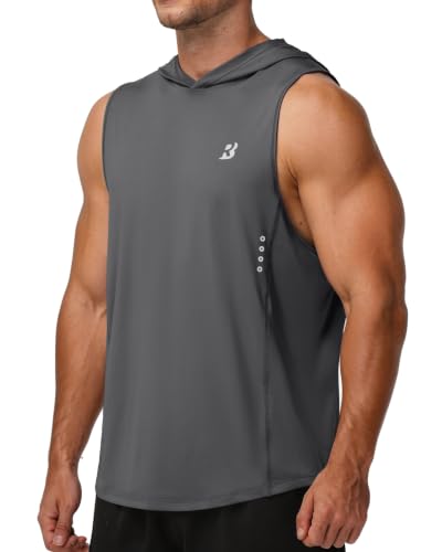 Roadbox Men's Sleeveless Hoodies, Athletic Workout Hooded Tank Tops, Lightweight Gym Running Training Summer Bodybuilding Muscle Cut Off Shirts Quick Dry