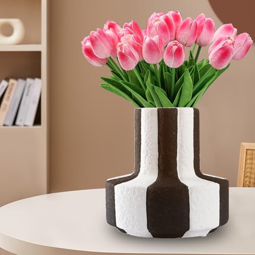 Black and White Striped Ceramic Vase, 5.3-inch Unique Hydroponic Vases Suitable for Windowsills Living Rooms Kitchens and Wine Cabinets,Gift for Housewarming 、Festive andwedding Decorations