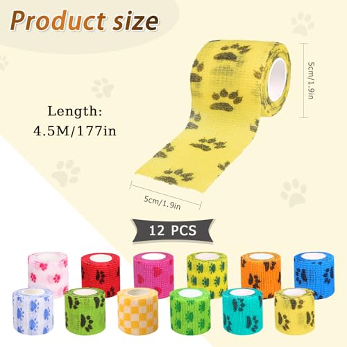 Euablfo 12 Rollen selbstklebender verband hund, Selbstklebender Verband, Kohäsive Bandage, Fixierbinde Selbsthaftend für Haustiere,Cohesive Pet Vet Wrap für Katze, Hund, Pferd Bein Klebeverban